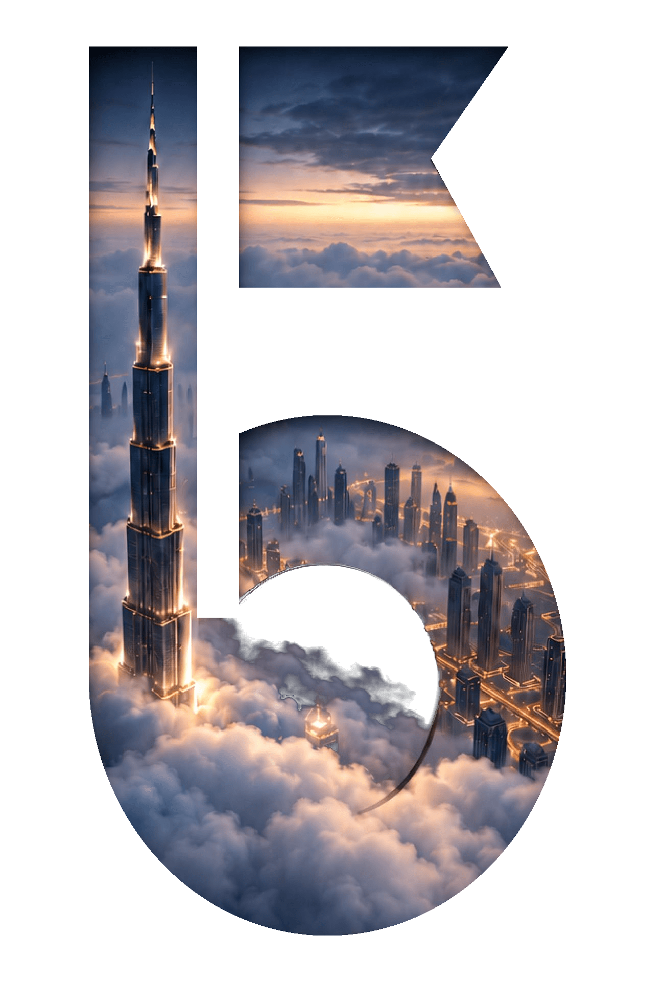 Dubai skyline with the Burj Khalifa, seen through a paper cut-out