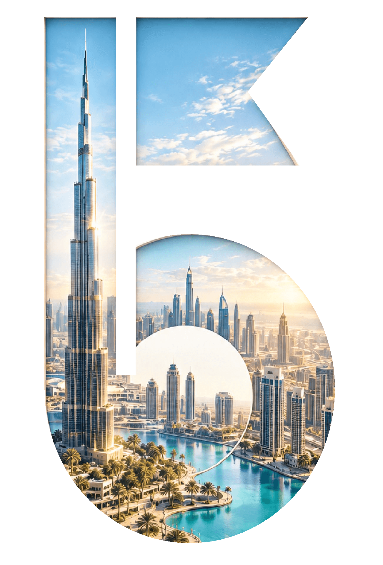 Dubai skyline with the Burj Khalifa, seen through a paper cut-out